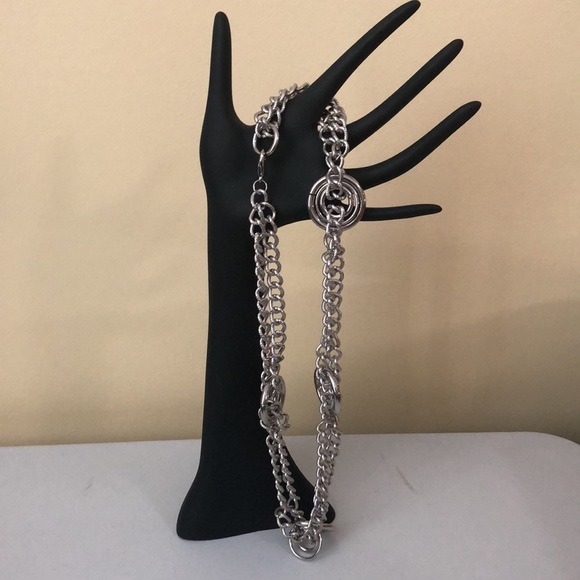 Fab Statement Necklace Two Strand Silver Tone 24” - Picture 2 of 9